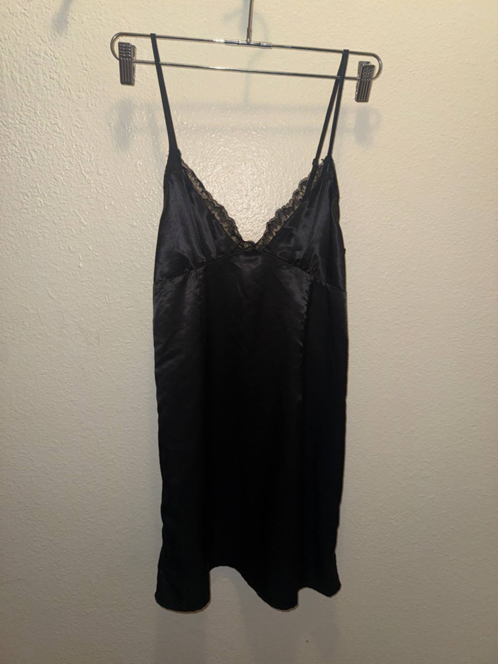 Divided Black Satin Slip with Lace Trim